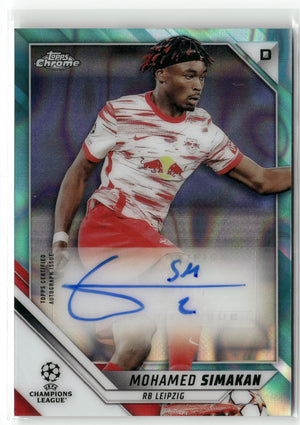 Fußball Mohamed Simakan 2021-22 Topps Chrome UEFA Champions League #CA-MS Aqua Lava Refractor RB Leipzig Trading Card Original