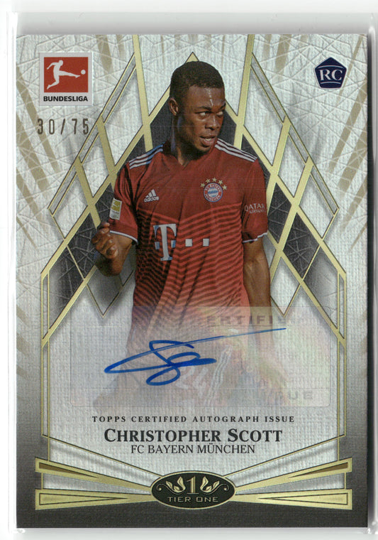 Fußball Christopher Scott 2021/22 Topps Tier One Bundesliga #YGA-CSC Young Gold Autographs /75 FC Bayern München Rookie Card RC Trading Card Original