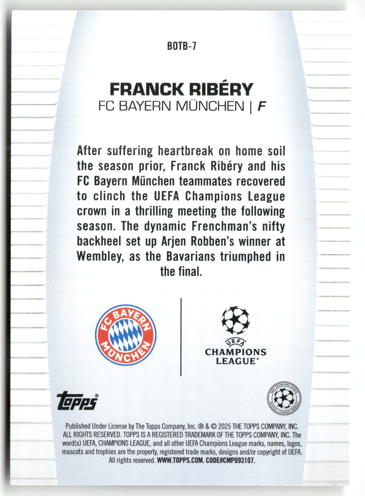 Fußball Franck Ribéry Topps UEFA Champions League Best of the Best 2025 #BOTB-7 FC Bayern München Trading Card Original