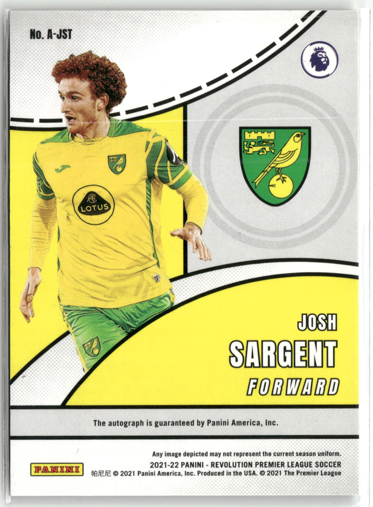 Fußball Josh Sargent 2021-22 Panini Revolution Premier League Soccer #A-JST Norwich City Trading Card Original