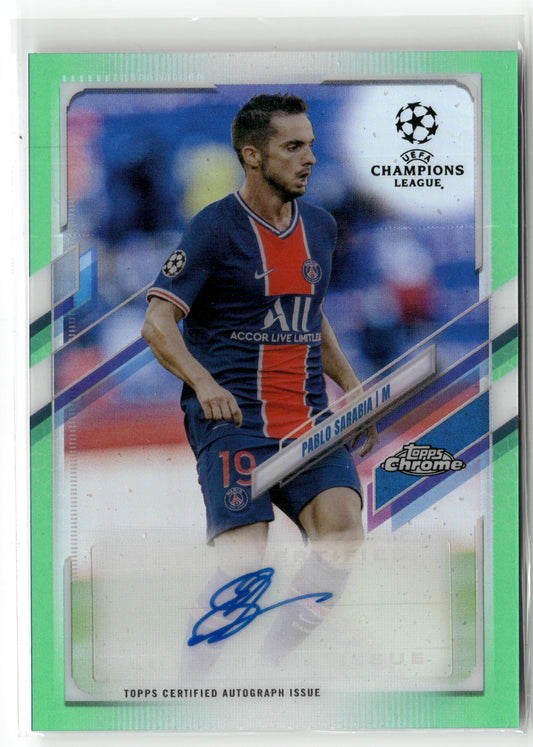 Fußball Pablo Sarabia 2020-21 Topps Chrome UEFA Champions League #CA-PS Green Auto /99 Paris Saint-Germain Trading Card Original
