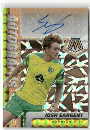 Fußball Josh Sargent 2021-22 Panini Mosaic Premier League Soccer #AM-JSA Silver Prizm Auto Norwich City Trading Card Original