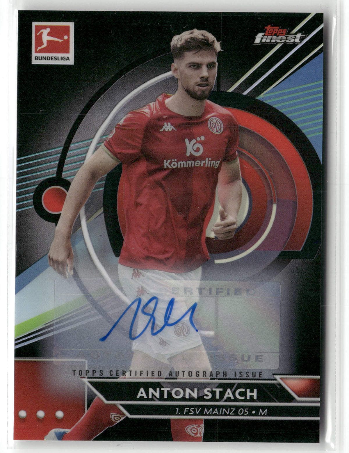 Fußball Anton Stach 2022-23 Topps Finest Bundesliga #104 Black Auto /150 1. FSV Mainz 05 Trading Card Original
