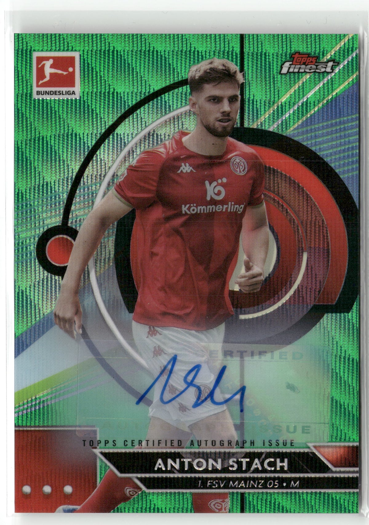 Fußball Anton Stach Topps Finest Bundesliga 2022-23 #104 Green Wave Auto /30 1. FSV Mainz 05 Trading Card Original
