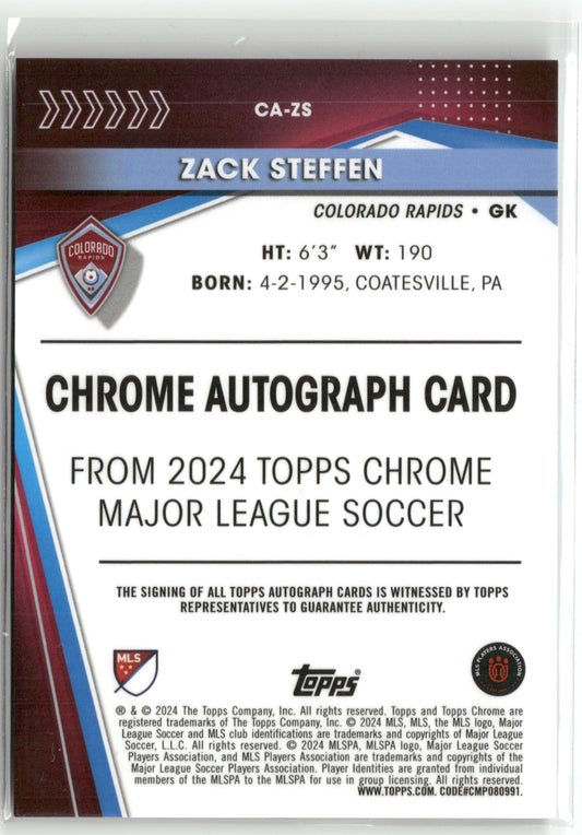 Fußball Zack Steffen 2024 Topps Chrome Major League Soccer #CA-ZS Base Auto Colorado Rapids Trading Card Original
