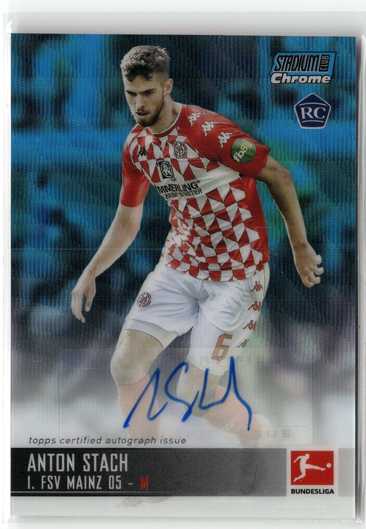 Fußball Anton Stach 2021-22 Topps Stadium Club Chrome Bundesliga #CAC-AST Blue Rookie Auto /75 1. FSV Mainz 05 Rookie Card RC Trading Card Original