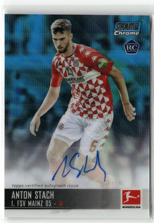 Fußball Anton Stach 2021-22 Topps Stadium Club Chrome Bundesliga #CAC-AST Blue Rookie Auto /75 1. FSV Mainz 05 Rookie Card RC Trading Card Original