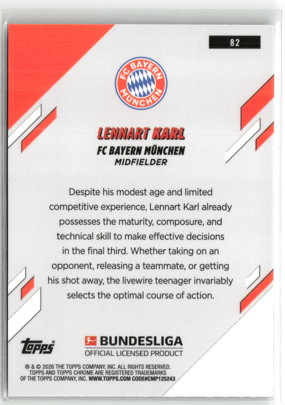 Fußball Lennart Karl Topps Chrome Bundesliga 2025-26 #82 Green Mini Diamond Rookie /99 FC Bayern München Rookie Card RC Trading Card Original