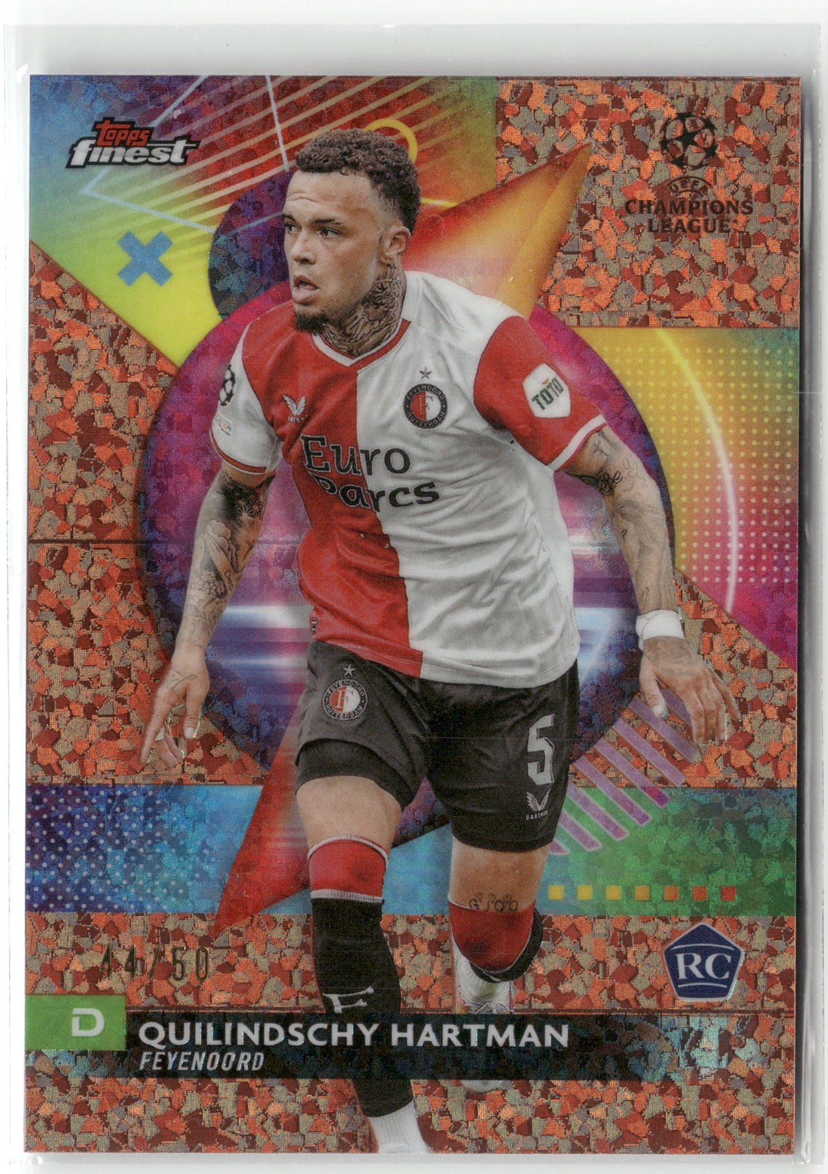 Fußball Quilindschy Hartman 2023-24 Topps Finest UEFA Champions League #74 Gold Mini Diamonds /50 Feyenoord Rookie Card RC Trading Card Original