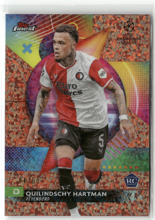 Fußball Quilindschy Hartman 2023-24 Topps Finest UEFA Champions League #74 Gold Mini Diamonds /50 Feyenoord Rookie Card RC Trading Card Original