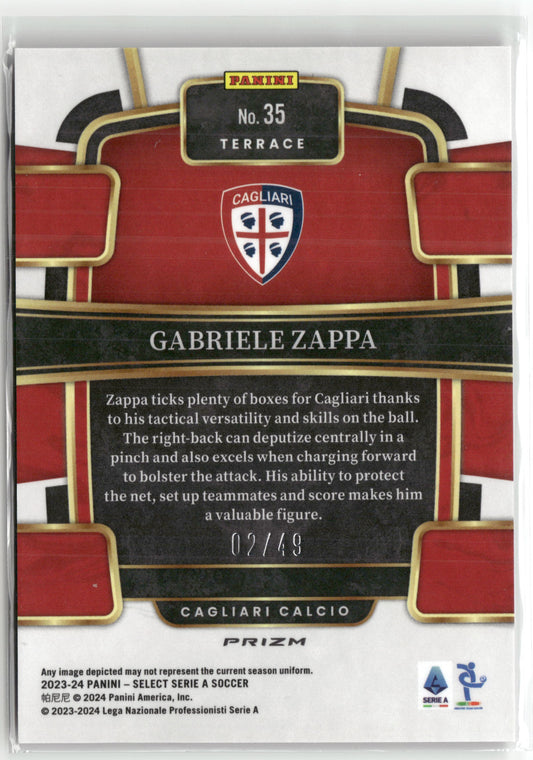 Fußball Gabriele Zappa 2023-24 Panini Select Serie A Soccer #35 True Purple Prizm /49 Cagliari Calcio Trading Card Original