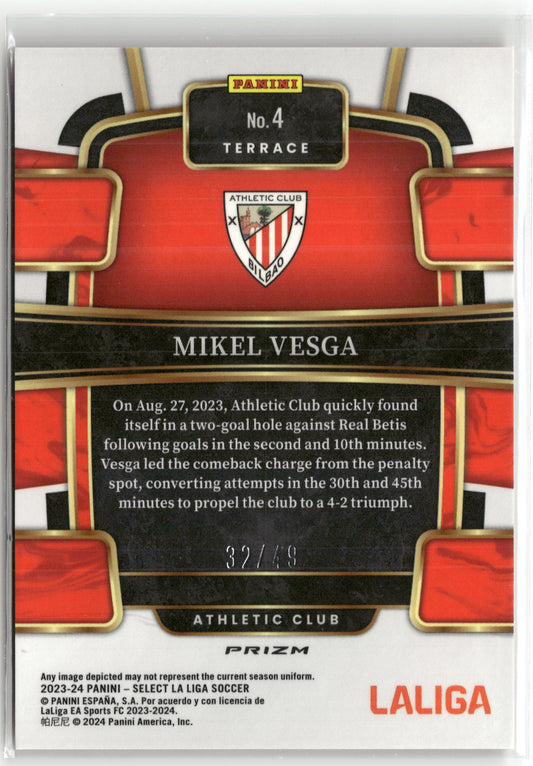 Fußball Mikel Vesga 2023-24 Panini Select La Liga Soccer #4 True Orange Prizm /49 Athletic Club Trading Card Original