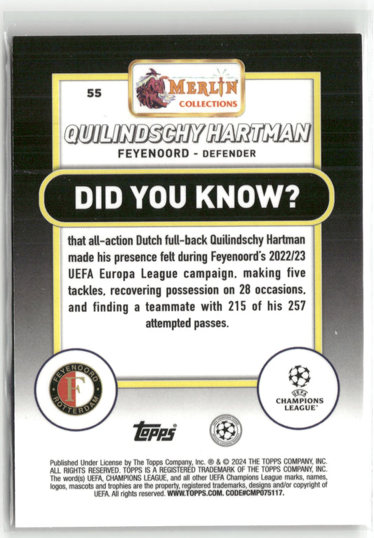 Fußball Quilindschy Hartman Topps Merlin UEFA Champions League 2024 #55 Gold 15/50 Feyenoord Rotterdam Rookie Card RC Trading Card Original