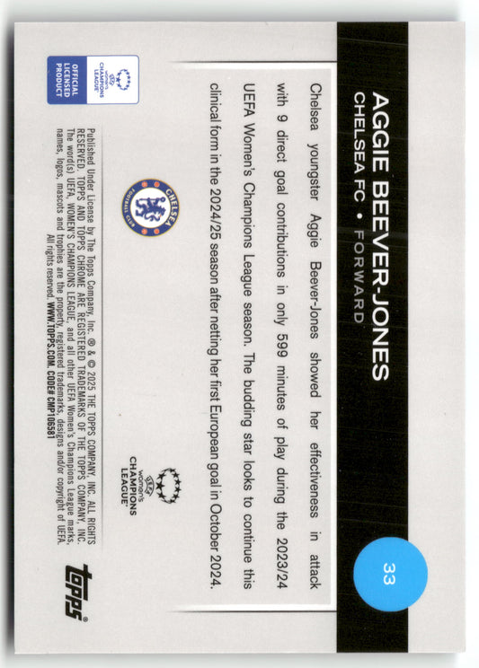 Fußball Aggie Beever-Jones 2024-25 Topps Chrome UEFA Women's Champions League #33 Chelsea FC Trading Card Original