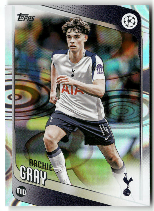 Pokémon TCG Archie Gray 2025-26 Topps UEFA Champions League #165 Raindrop Foil Tottenham Hotspur Trading Card Original