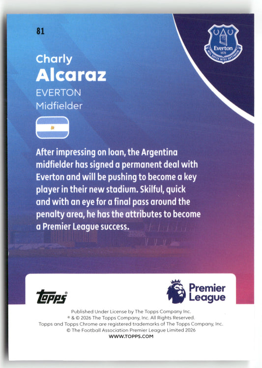 Pokémon TCG Charly Alcaraz 2025-26 Topps Chrome Premier League #81 Raywave Everton Trading Card Original