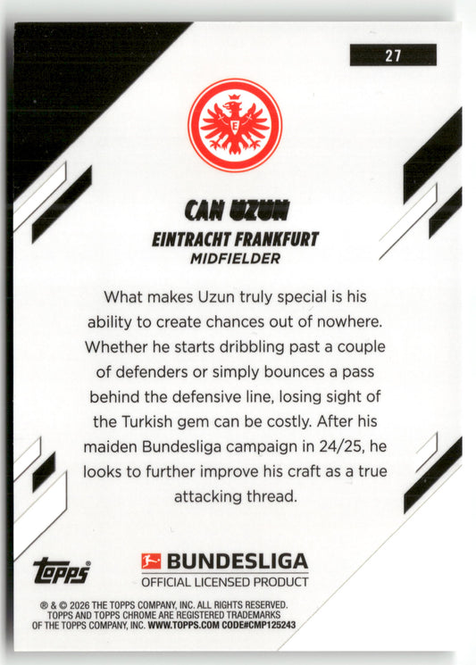 Pokémon TCG Can Uzun 2025-26 Topps Chrome Bundesliga #27 Eintracht Frankfurt Trading Card Original