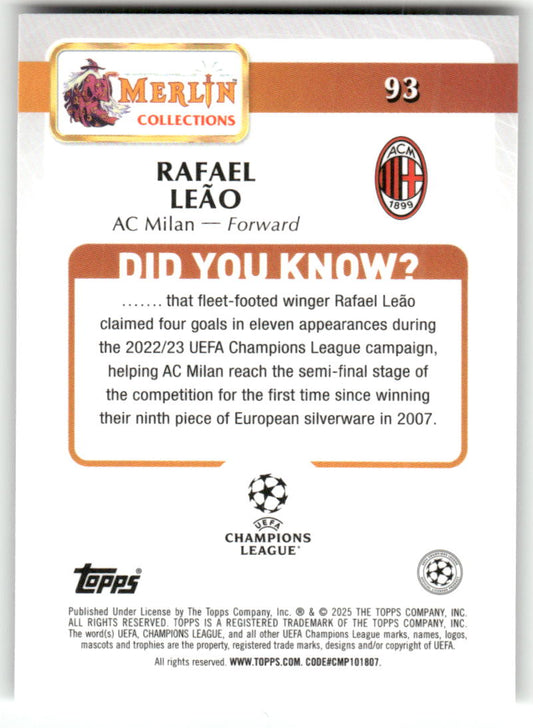 Fußball Rafael Leão Topps Merlin UEFA Champions League 2023-24 #93 AC Milan Trading Card Original