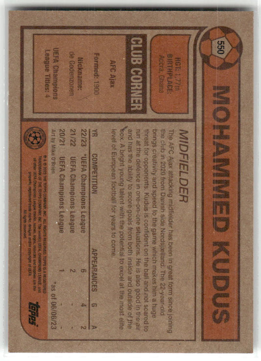 Fußball Mohammed Kudus Topps UEFA Champions League Living Set 2023 #550 AFC Ajax Trading Card Original