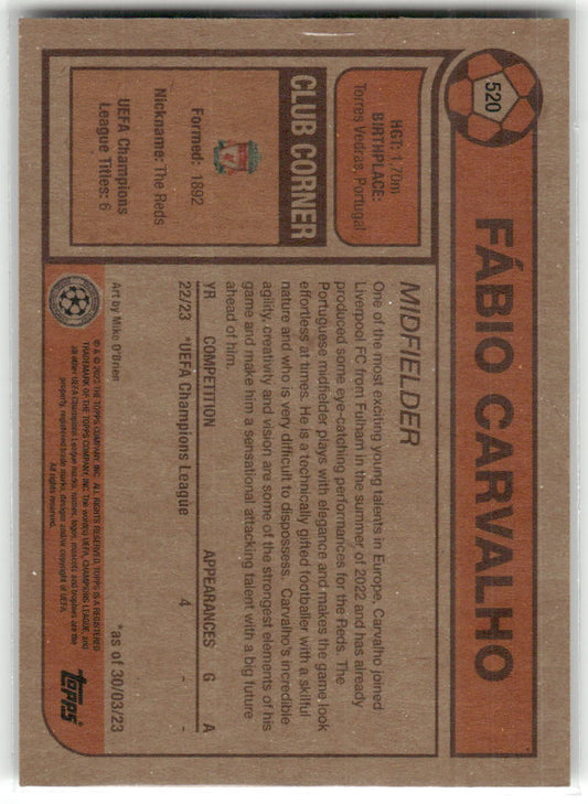 Fußball Fábio Carvalho Topps UEFA Champions League Living Set 2022-23 #520 Liverpool FC Rookie Card RC Trading Card Original