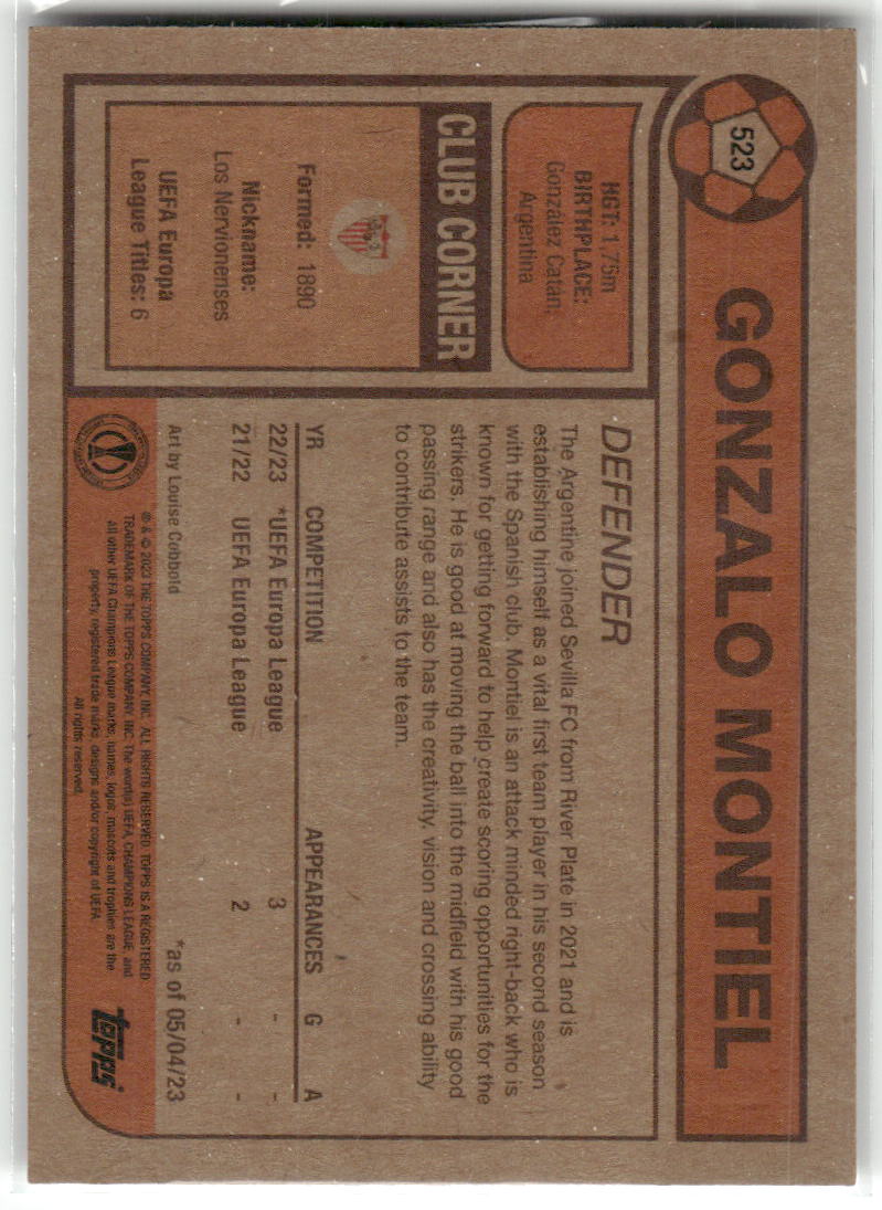 Fußball Gonzalo Montiel Topps UEFA Europa League Living Set 2023 #523 Sevilla FC Trading Card Original
