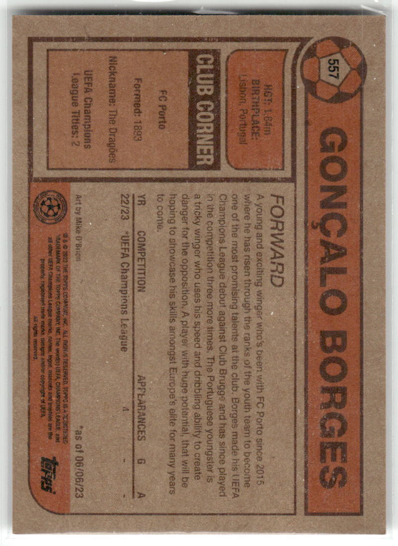 Fußball Gonçalo Borges 2022-23 Topps UEFA Champions League Living Set #557 FC Porto Rookie Card RC Trading Card Original