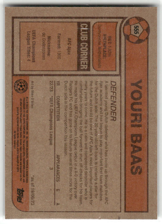 Fußball Youri Baas 2022-23 Topps UEFA Champions League Living Set #555 AFC Ajax Rookie Card RC Trading Card Original
