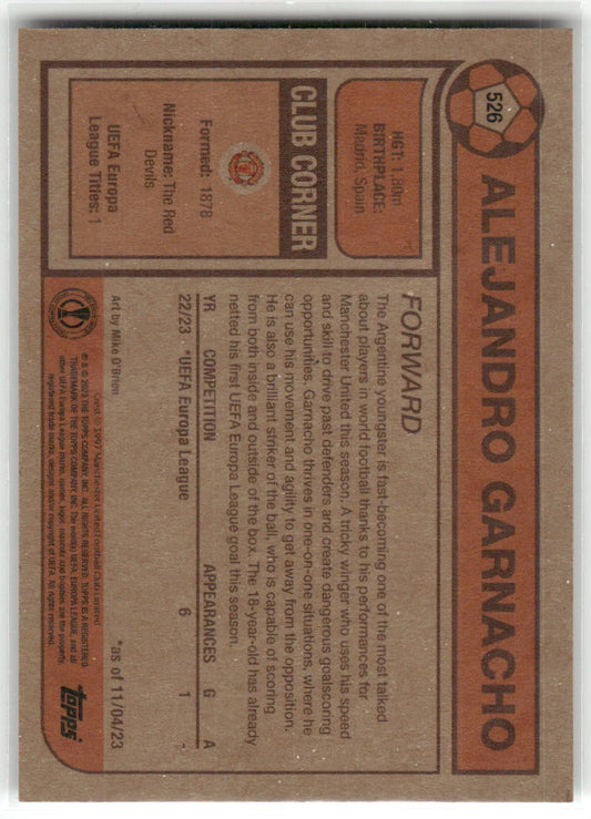 Fußball Alejandro Garnacho Topps UEFA Europa League Living Set 2023 #526 Manchester United Rookie Card RC Trading Card Original