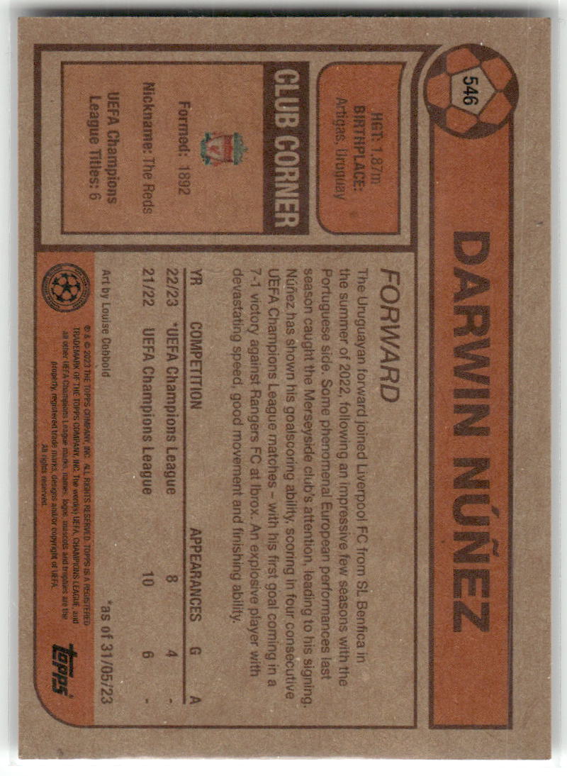 Fußball Darwin Núñez Topps UEFA Champions League Living Set 2023 #546 Liverpool FC Trading Card Original