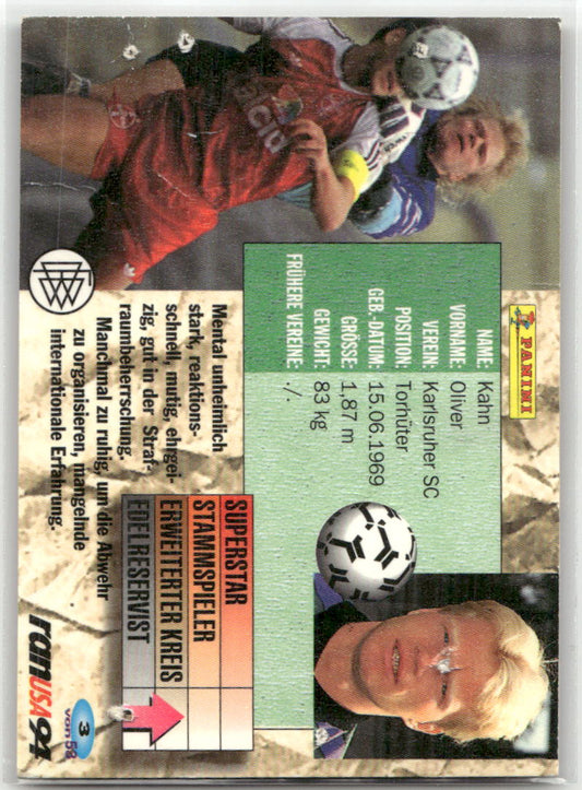 Fußball Oliver Kahn Panini Championcards Weltmeisterschaft 1994 #3 Karlsruher SC Trading Card Original