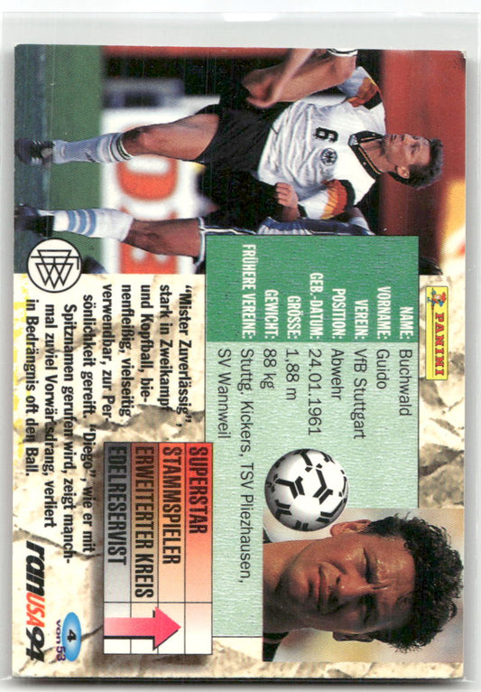 Fußball Guido Buchwald Panini Weltmeisterschaft 1994 #53 VfB Stuttgart Trading Card Original