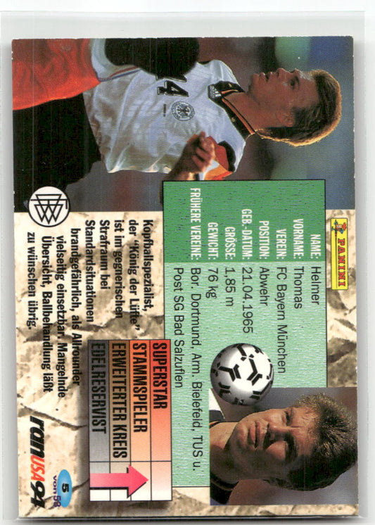 Fußball Thomas Helmer Panini Weltmeisterschaft 1994 Champion Cards #5 FC Bayern München Trading Card Original