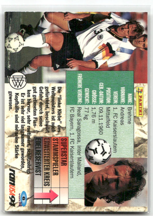 Fußball Andreas Brehme Panini Weltmeisterschaft 1994 / ran USA 94 #6 1. FC Kaiserslautern Trading Card Original