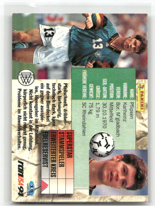 Fußball Karlheinz Pflipsen Panini Weltmeisterschaft 1994 #15 Borussia Mönchengladbach Trading Card Original