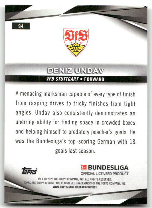 Fußball Deniz Undav 2025 Topps Chrome Bundesliga #94 VFB Stuttgart Trading Card Original