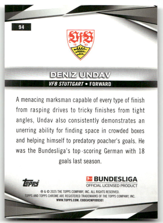Fußball Deniz Undav 2024-25 Topps Chrome Bundesliga #94 VFB Stuttgart Trading Card Original