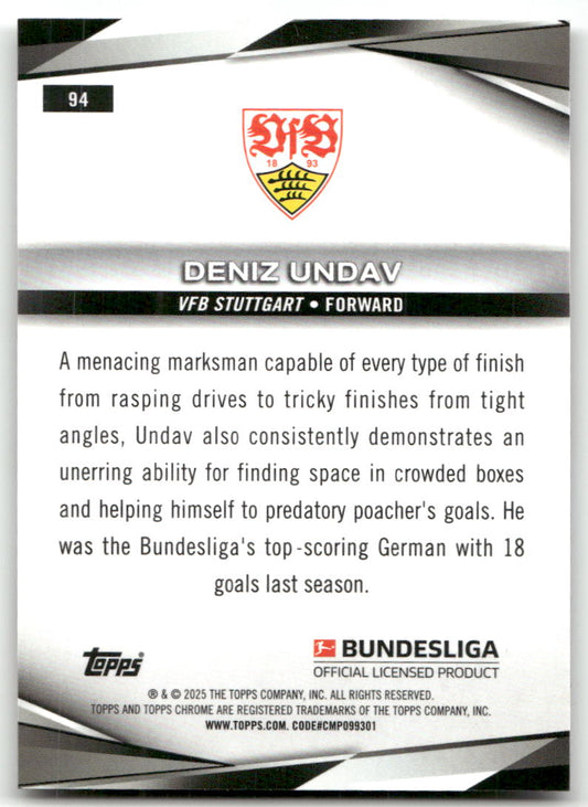 Fußball Deniz Undav 2024-25 Topps Chrome Bundesliga #94 VFB Stuttgart Trading Card Original