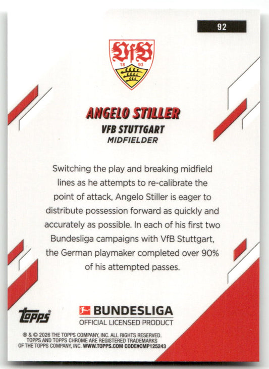 Fußball Angelo Stiller 2025-26 Topps Chrome Bundesliga #92 VfB Stuttgart Trading Card Original