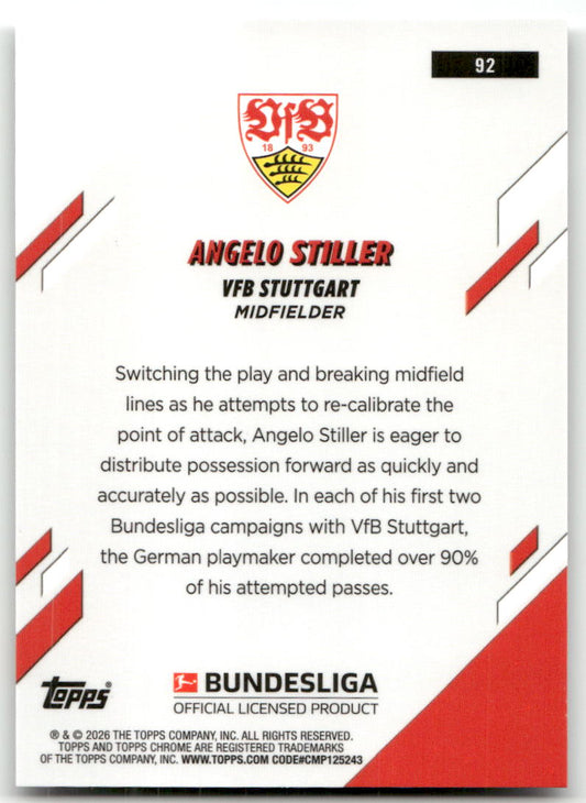 Fußball Angelo Stiller 2025-26 Topps Chrome Bundesliga #92 VfB Stuttgart Trading Card Original