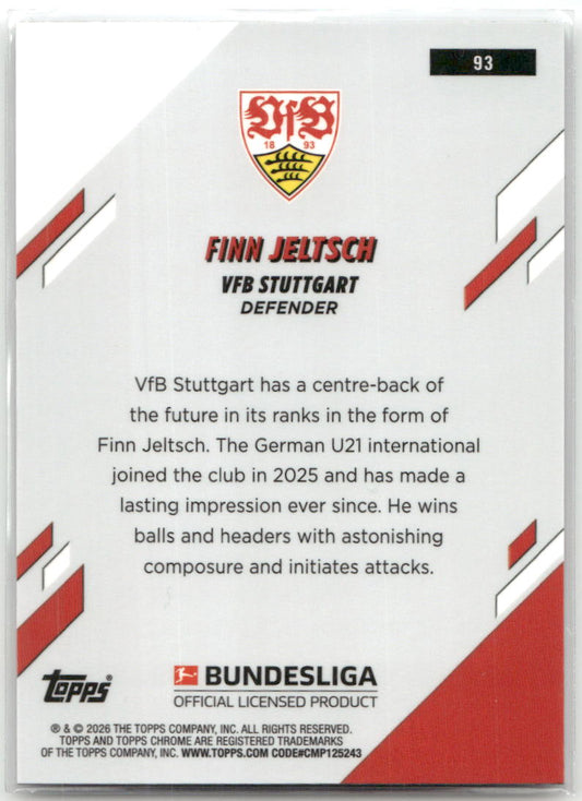 Fußball Finn Jeltsch 2025-26 Topps Chrome Bundesliga #93 VfB Stuttgart Rookie Card RC Trading Card Original