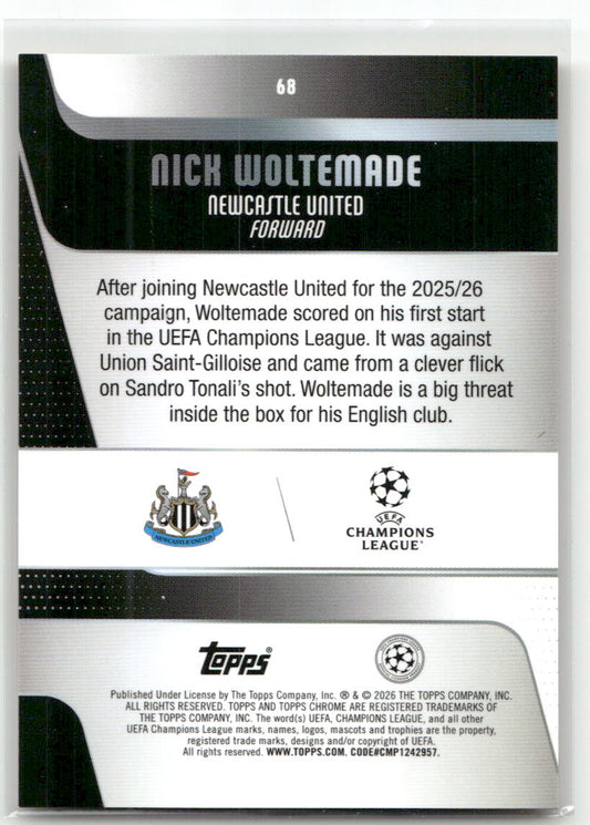 Fußball Nick Woltemade 2025-26 Topps Chrome UEFA Champions League #68 Yellow Inferno /275 Newcastle United Trading Card Original