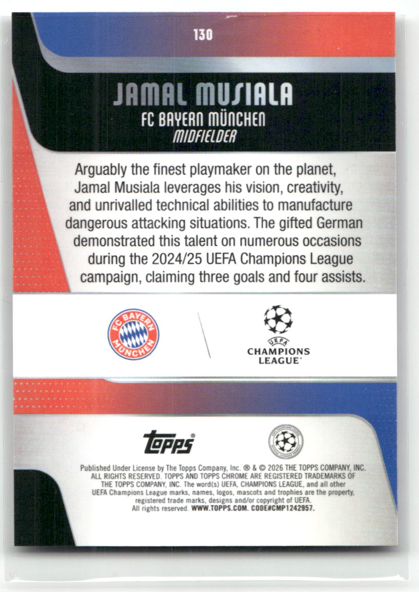 Fußball Jamal Musiala 2024-25 Topps Chrome UEFA Champions League #130 X-Fractor FC Bayern München Trading Card Original