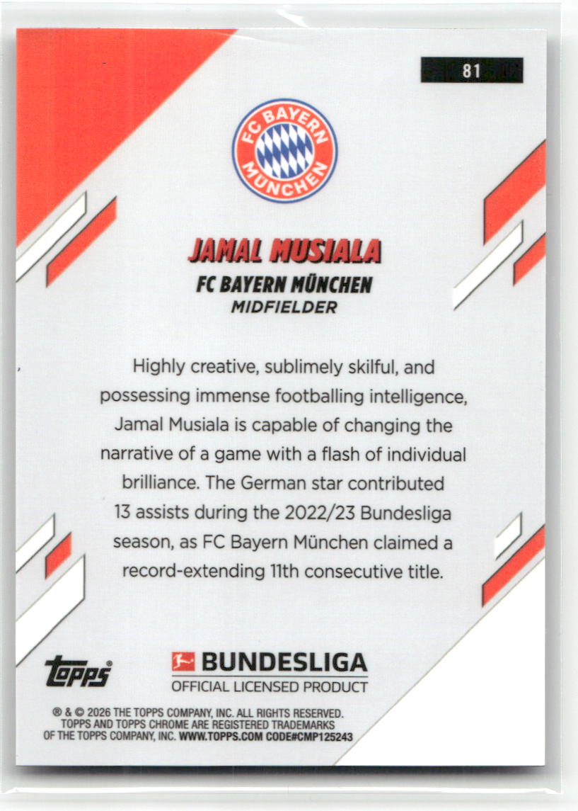 Fußball Jamal Musiala Topps Chrome Bundesliga 2023-24 #81 Pulsar Refractor FC Bayern München Trading Card Original