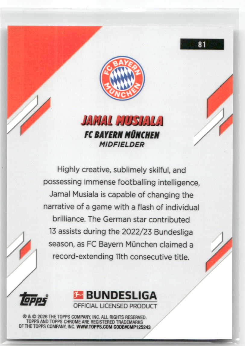 Fußball Jamal Musiala Topps Chrome Bundesliga 2023-24 #81 Pulsar Refractor FC Bayern München Trading Card Original
