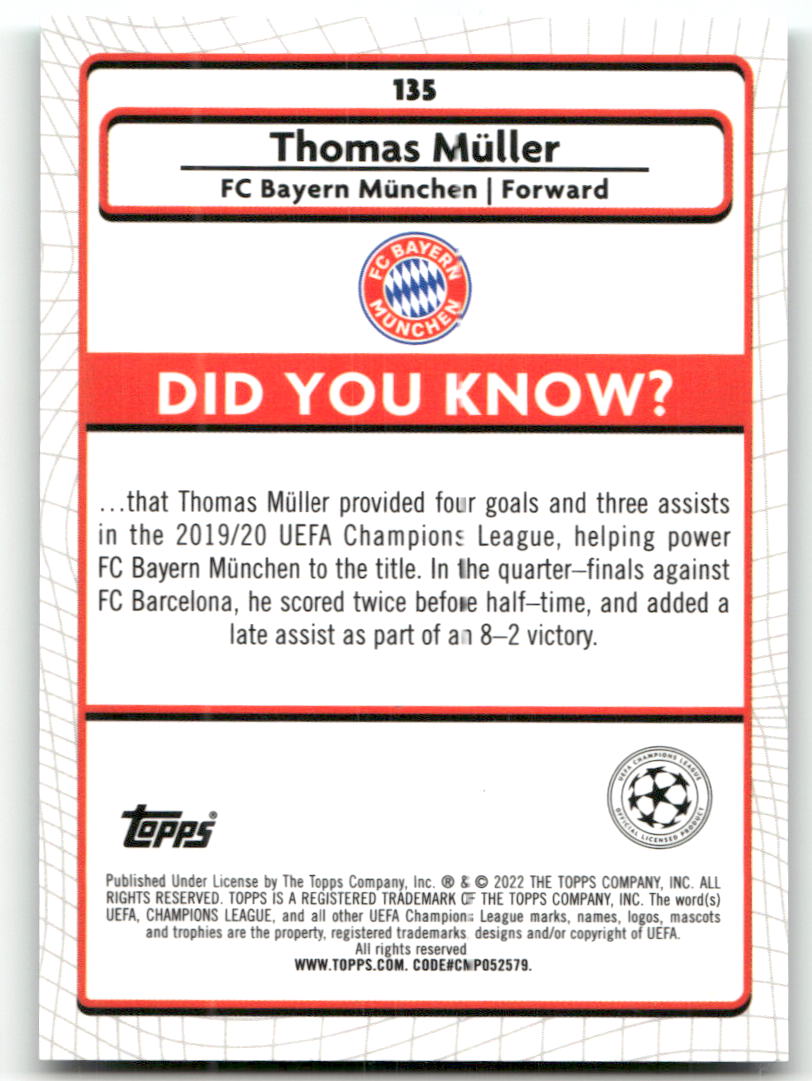 Fußball Thomas Müller Topps Merlin UEFA Champions League 2021-22 #135 Aqua Hyper Prism FC Bayern München Trading Card Original