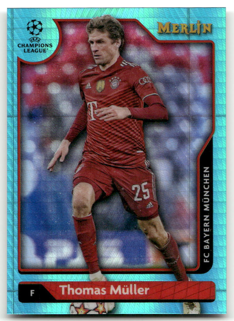 Fußball Thomas Müller Topps Merlin UEFA Champions League 2021-22 #135 Aqua Hyper Prism FC Bayern München Trading Card Original