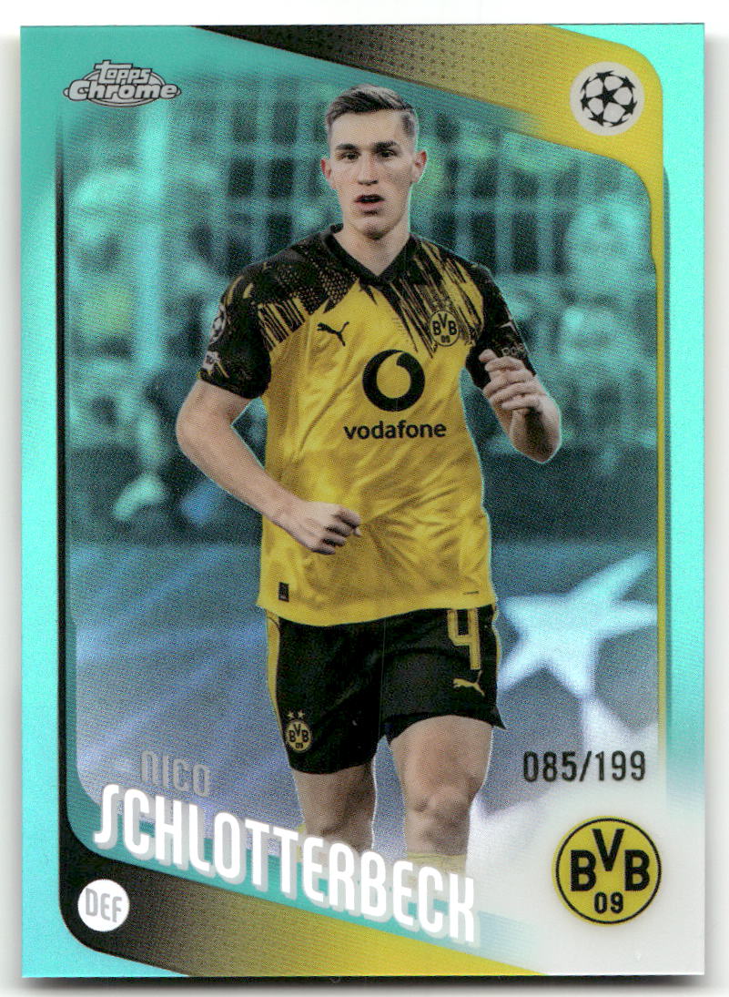 Fußball Nico Schlotterbeck 2025-26 Topps Chrome UEFA Champions League #99 True Aqua /199 Borussia Dortmund Trading Card Original