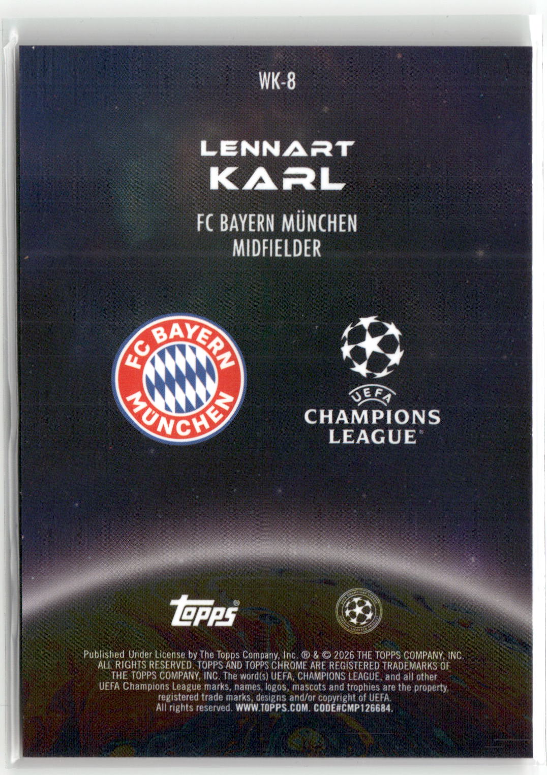 Fußball Lennart Karl Topps Chrome UEFA Champions League 2025-26 #WK-8 Wonderkids FC Bayern München Rookie Card RC Trading Card Original