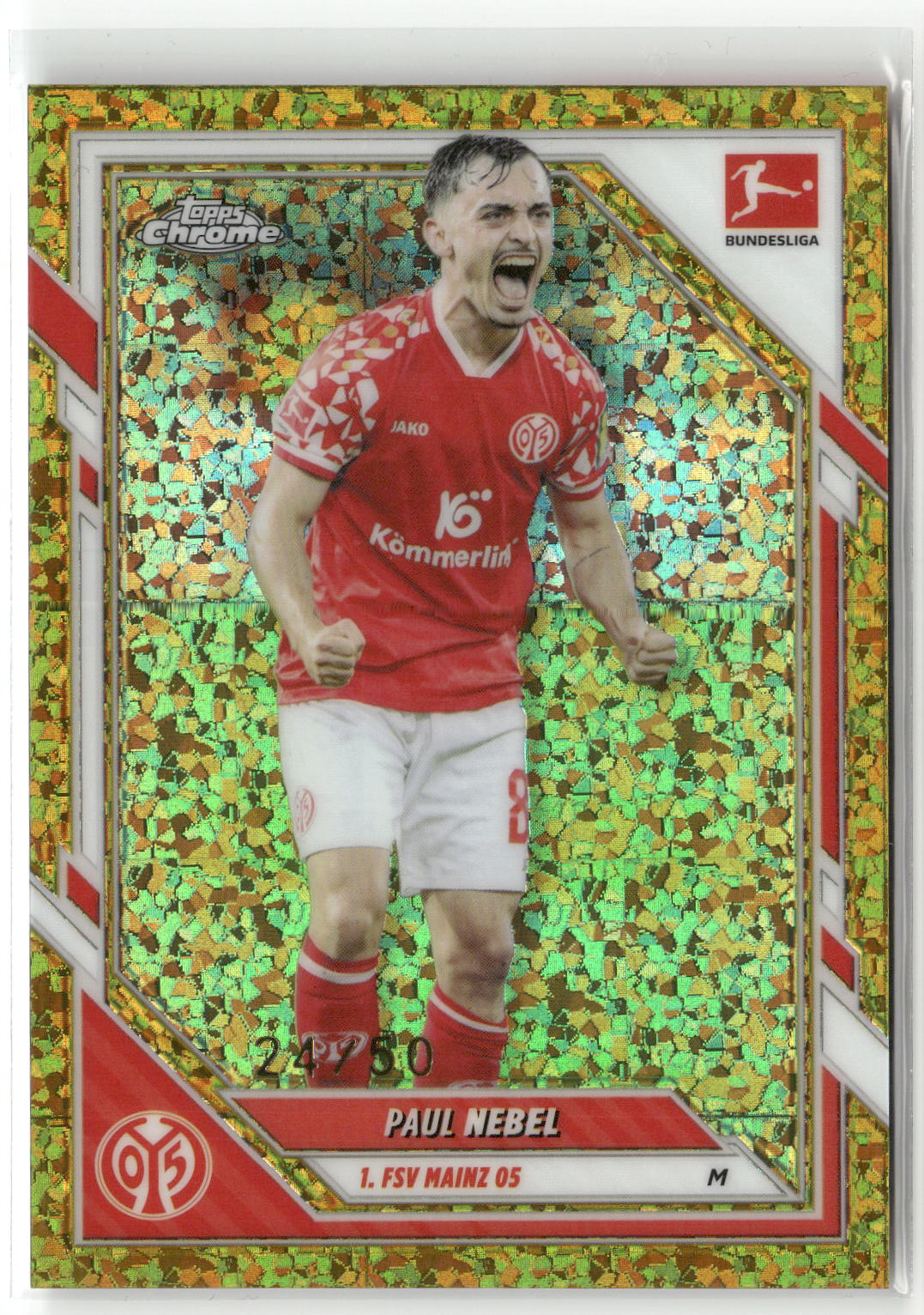Fußball Paul Nebel 2025-26 Topps Chrome Bundesliga #73 Mini-Diamonds Gold /50 1. FSV Mainz 05 Trading Card Original