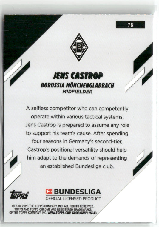 Fußball Jens Castrop Topps Chrome Bundesliga 2025-26 #76 Aqua Mini-Diamonds /199 Rookie Borussia Mönchengladbach Rookie Card RC Trading Card Original